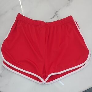 SHEIN Red and White Athletic Shorts with Dolphin Hem